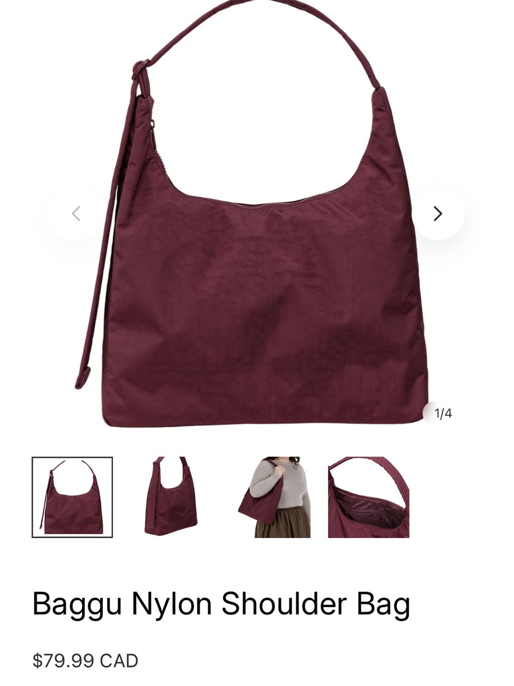 BAGGU Nylon Shoulder Bag — Deep Burgundy